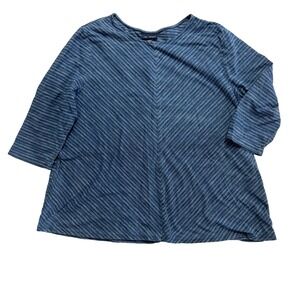 J Jill Pure Jill Womens L Petite Blue Cotton Striped Top